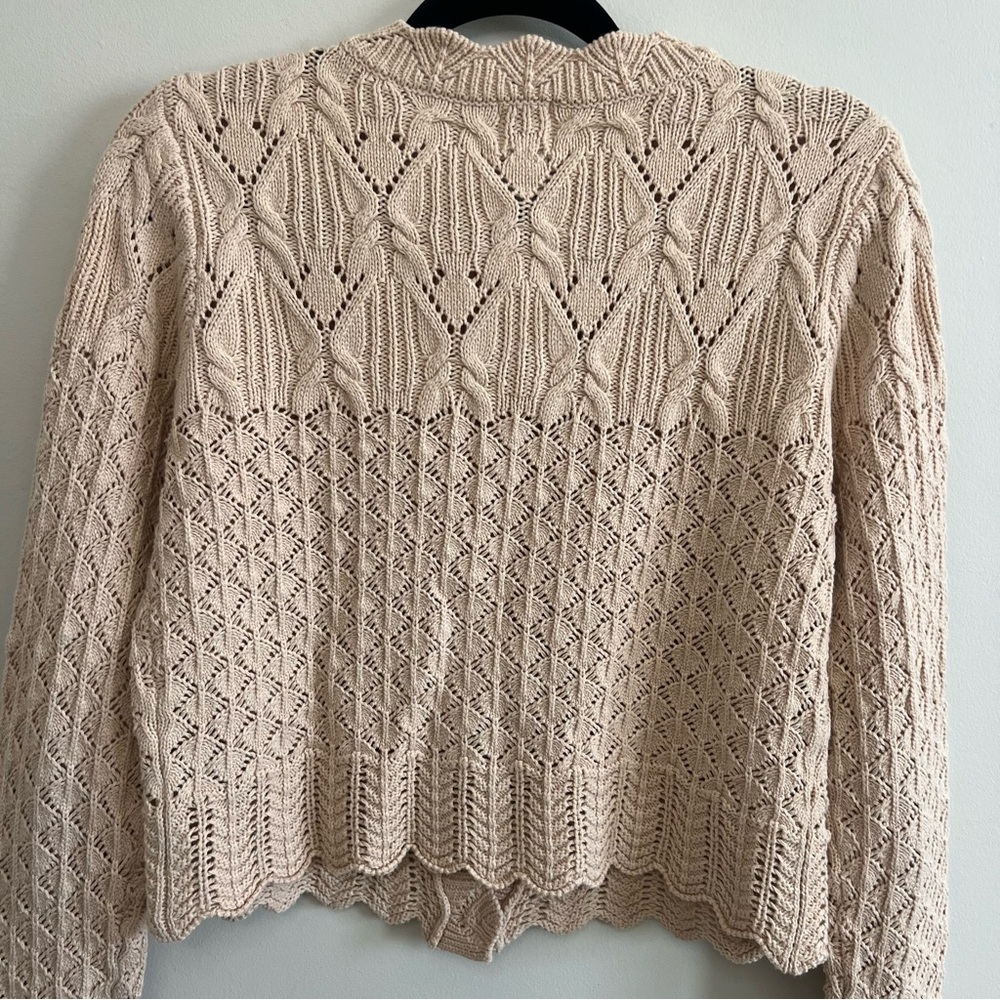 Joie Beige Button-Up Cardigan Scalloped Hem Elevated Office Feminine Careerwear - Picture 6 of 7